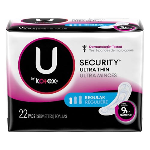 Image for U By Kotex Pads, Ultra Thin, Regular,22ea from Hartzell's Pharmacy