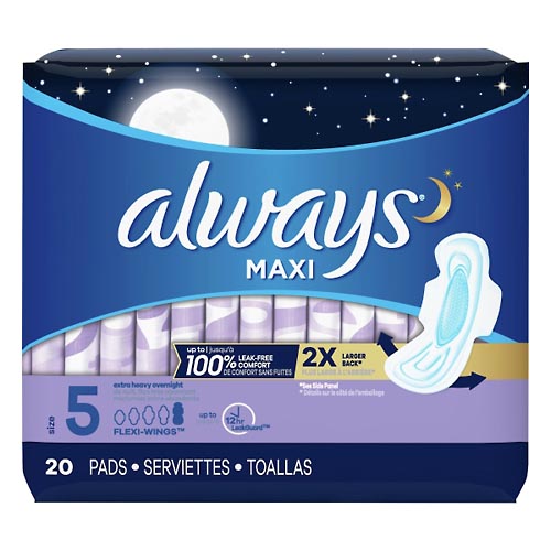Image for Always Pads, Maxi, Flexi-Wings, Extra Heavy Overnight, Size 5,20ea from Hartzell's Pharmacy