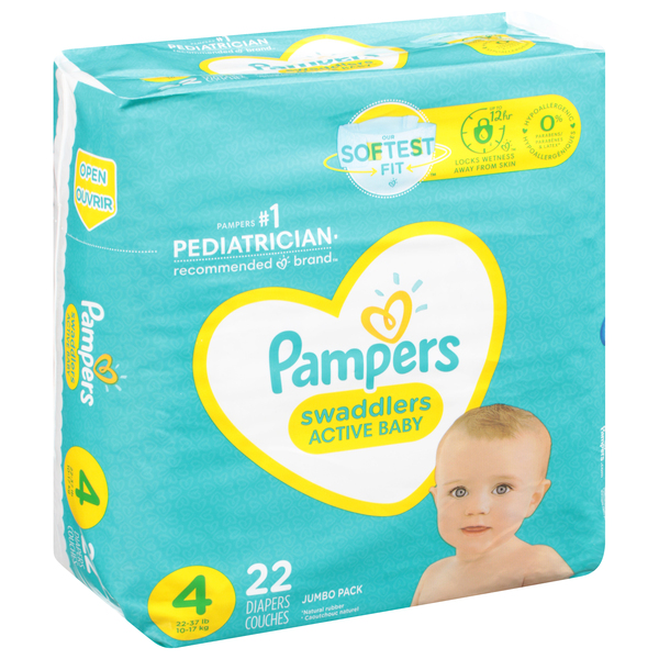 Image for Pampers Swaddlers, Diapers, 4 (22-37 lb), Jumbo Pack, 22ea from Hartzell's Pharmacy