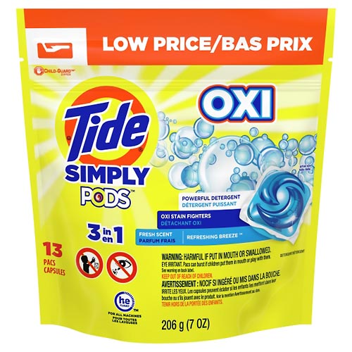 Image for Tide Detergent, Oxi, Refreshing Breeze, 3 in 1,13ea from Hartzell's Pharmacy