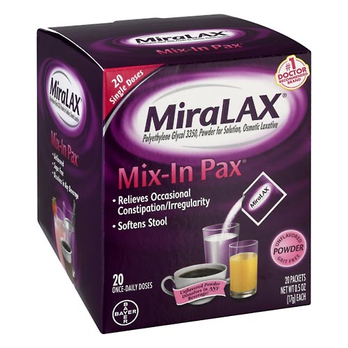 Image for Miralax Mix-In Pax, Single Doses, Unflavored Powder,20ea from Hartzell's Pharmacy