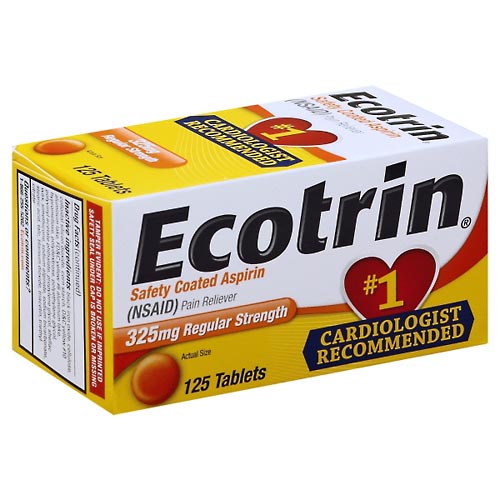 Image for Ecotrin Aspirin, Safety Coated, Regular Strength, 325 mg, Tablets,125ea from Hartzell's Pharmacy