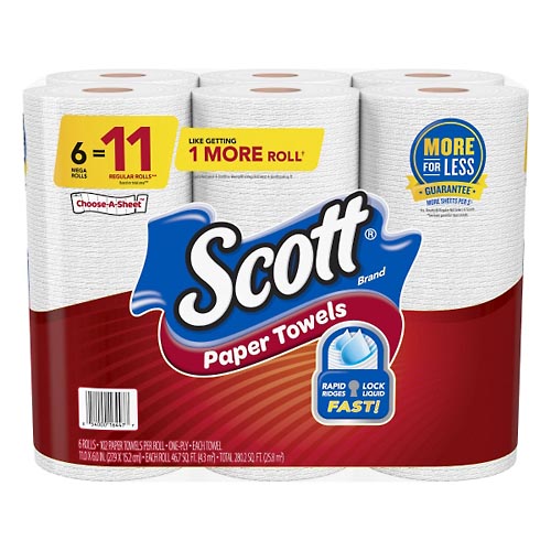 Image for Scott Paper Towels, Mega Rolls, Choose-A-Sheet, One-Ply,6ea from Hartzell's Pharmacy