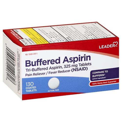 Image for Leader Aspirin, Buffered, Coated Tablets,130ea from Hartzell's Pharmacy
