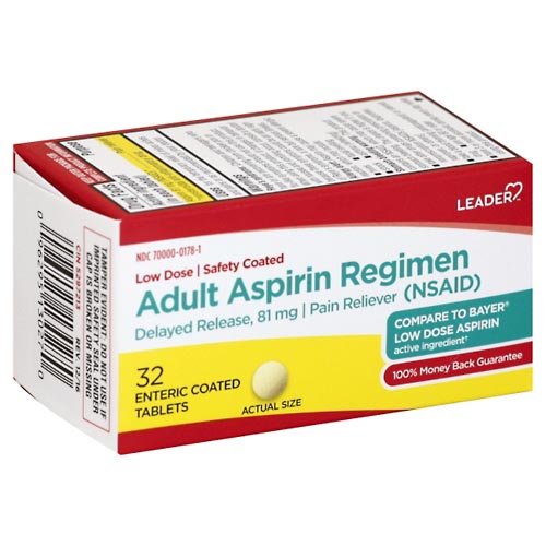 Image for Leader Aspirin Regimen, Adult, Enteric Coated Tablets,32ea from Hartzell's Pharmacy
