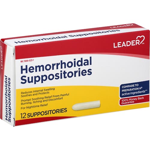 Image for Leader Hemorrhoidal Suppositories,12ea from Hartzell's Pharmacy