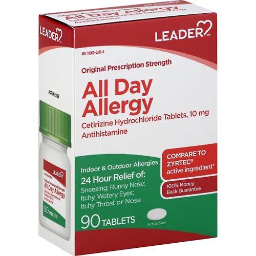 Image for Leader All Day Allergy Relief, 24 Hr,Original, Tablet,90ea from Hartzell's Pharmacy