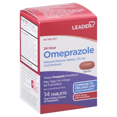 Image for Leader Omeprazole, 24 Hour, 20 mg, Delayed-Release Tablets,14ea from Hartzell's Pharmacy