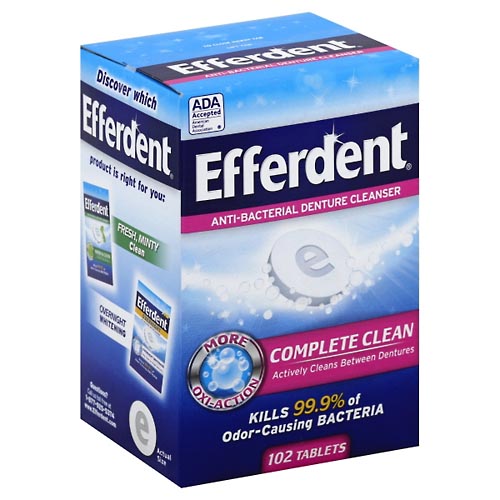 Image for Efferdent Denture Cleanser, Anti-Bacterial, More Oxi-Action, Tablets,102ea from Hartzell's Pharmacy