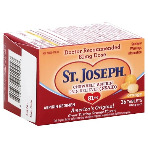 Image for St Joseph Chewable Aspirin, 81 mg, Chewable Tablets, Orange,36ea from Hartzell's Pharmacy